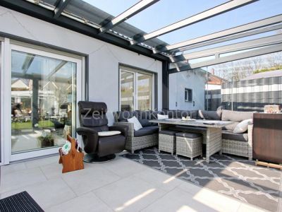 Gro&szlig;e verglaste Terrasse, Kaminofen,  Garten, hochwertig u. schick m&ouml;bl., ruhig und gr&uuml;n, gut angebunden.