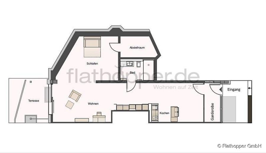 Moderne, offen gestaltete 2-Zimmer-Wohnung mit Terrasse - München-Bogenhausen