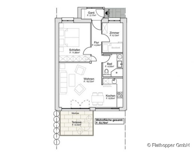 M&ouml;blierte 2,5 Zimmer-Wohnung mit Terrasse in Prien am Chiemsee