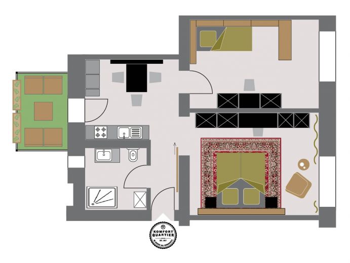 voll möblierte Wohnung mit Balkon, 1-3 Pers, inkl. Rundumservice, ruhig und zentral