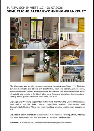 Gem&uuml;tliche Altbauwohnung im Nordend/Frankfurt (Februar-Juli)