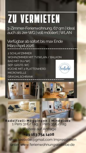 Gem&uuml;tliche, 3ZI &ndash; D G. Wohnung voll m&ouml;bliert und eingerichtet, bis 30. April 2026  zu vermieten.