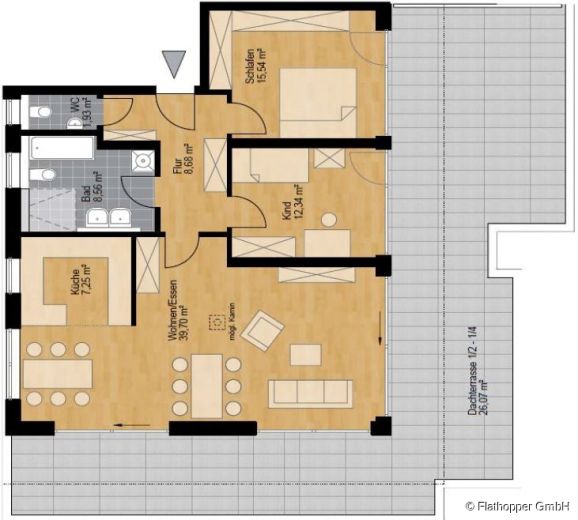M&ouml;blierte Penthouse-Wohnung mit Dachterrasse in Kolbermoor