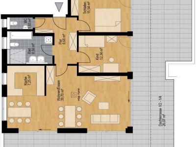 M&ouml;blierte Penthouse-Wohnung mit Dachterrasse in Kolbermoor