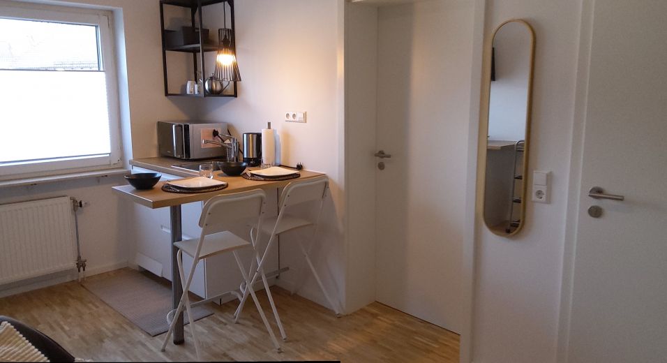 Neue moderne 1 Zi-Wohnung mit excl. Bad und K&uuml;che. Volle Ausstattung mit Klimaanlage. Weingarten bei Karlsruhe.