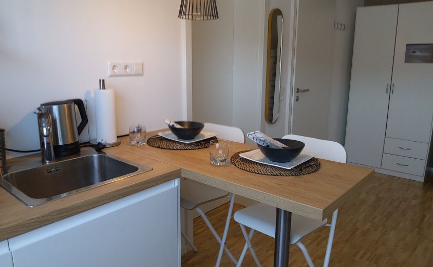 Neue moderne 1 Zi-Wohnung mit excl. Bad und K&uuml;che. Volle Ausstattung mit Klimaanlage. Weingarten bei Karlsruhe.