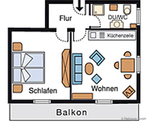 M&ouml;blierte 2-Zimmer-Wohnung mit Balkon in Bad T&ouml;lz