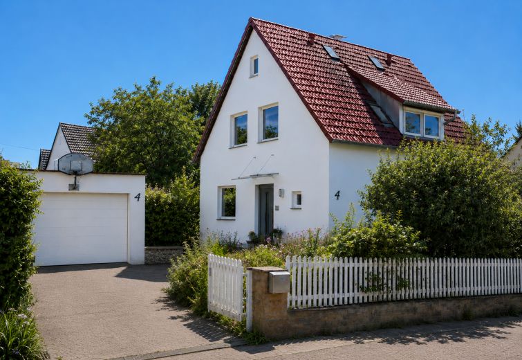 Au&szlig;enansicht mit Hof & Garage