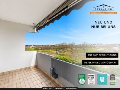 WEITBLICK: 3-Zimmer-Wohnung mit unverbauter Aussicht, Loggia, nagelneuer K&uuml;che & TG-Stellplatz