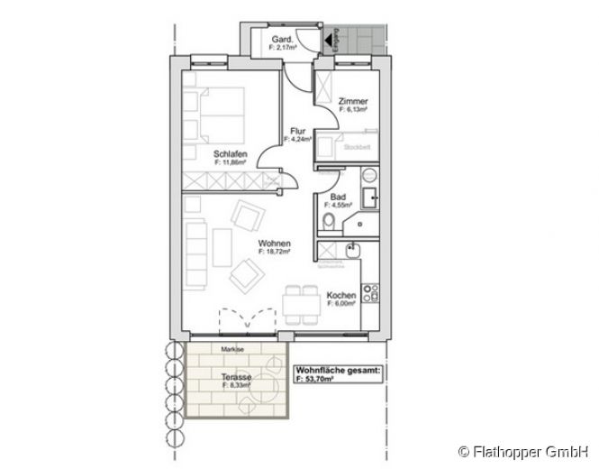 M&ouml;blierte 2,5 Zimmer-Wohnung mit Terrasse in Prien am Chiemsee