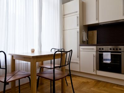 M&ouml;blierte 1,5-Zimmer-Altbauwohnung am Flo&szlig;platz &ndash; 5 m Decken & Aufzug